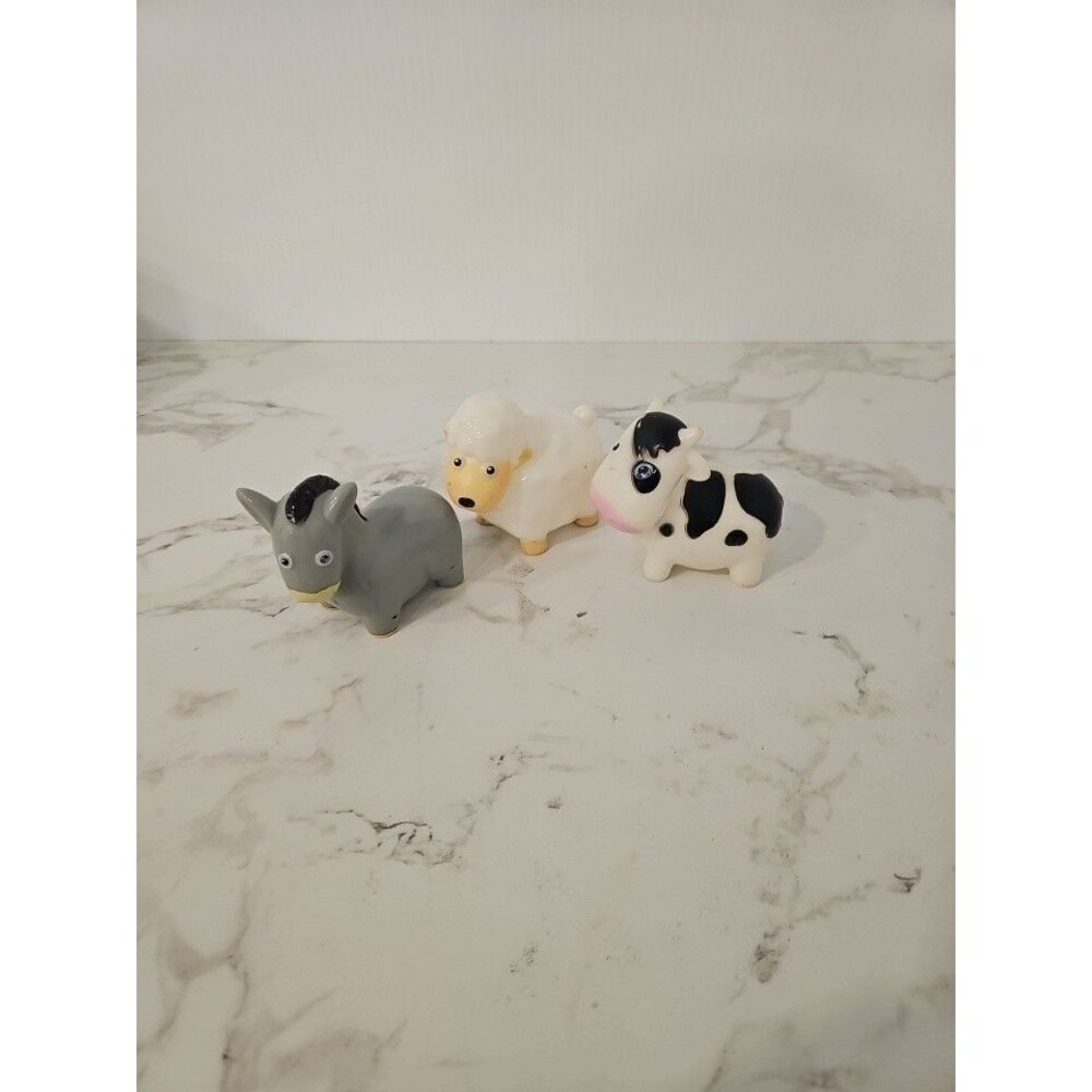 Boley 3pc Farm Animal Bath Toy Set Squeezable Vinyl Figures Cow, Donkey, Sheep